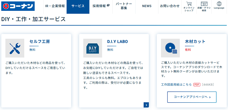 コーナンの木材カットサービスの概要